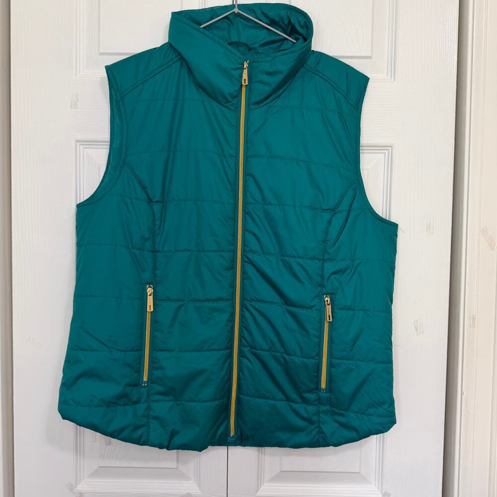 Kenneth Cole Teal Puffer Vest Golden Zippers